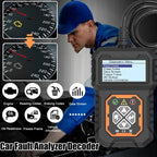 Arenzza universal car fault analyzer decoder showing diagnostic screen with error codes on a digital display.
