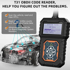 Arenzza universal car fault analyzer decoder displaying diagnostic codes on a handheld device with a screen and connection cables.