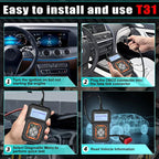 Arenzza universal car fault analyzer decoder displaying diagnostic codes on a screen with colorful indicator lights and buttons.