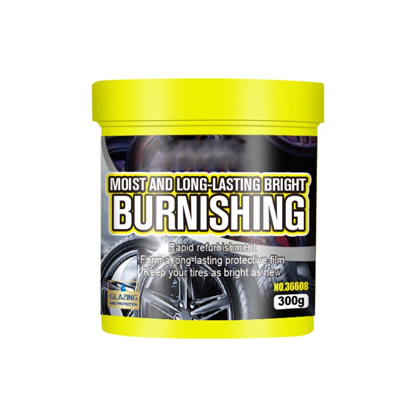 Arenzza Tire Maintenance and Coating Paste for car accessories, in a container with a black lid and product label visible.