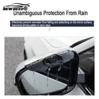 Arenzza carbon fiber rain eyebrow car accessory, sleek black design, mounted on vehicle’s windshield edge for rain protection and style.