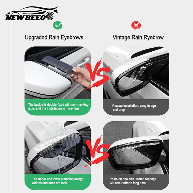 Arenzza carbon fiber rain eyebrow car accessory, sleek black design, fits seamlessly over vehicle rain protection area.