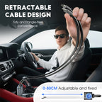 Arenzza 4-in-1 car charger with retractable cables and ambient starlight, compact car accessory for fast device charging.