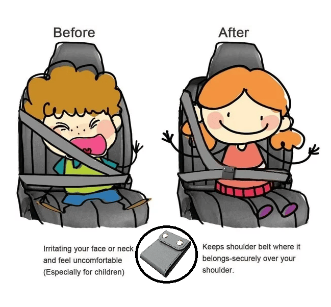 Arenzza Universal Comfort Auto Car Seat Belt Adjuster attached to a car seat belt for improved comfort and fit.