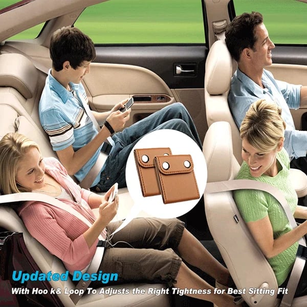 Arenzza Universal Comfort Auto Car Seat Belt Adjuster attached to a car seat belt for improved comfort and fit.