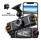 Arenzza 4-channel HD dashcam showing front, interior, and rear cameras mounted inside a vehicle for recording.