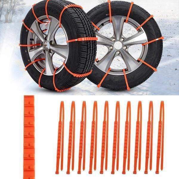 Set of 10 Arenzza anti-skid chains for cars, featuring durable metal links and anti-slip design for improved traction.