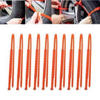 Set of 10 Arenzza anti-skid chains for cars, shown in black metal with hooks, designed for winter tire traction.