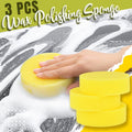 A set of three Arenzza wax polishing sponges for car detailing, showing soft foam surfaces for smooth polishing.