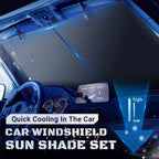 Aarenza car windshield sun shade set with reflective silver material, designed to block sunlight and keep the interior cool.