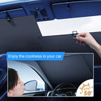 Aarenza car windshield sun shade set with foldable reflective sun shields for effective vehicle sun protection.