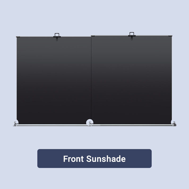 Arenzza car windshield sun shade set with reflective silver panels and black fabric edges, designed to block sunlight from vehicle windows.