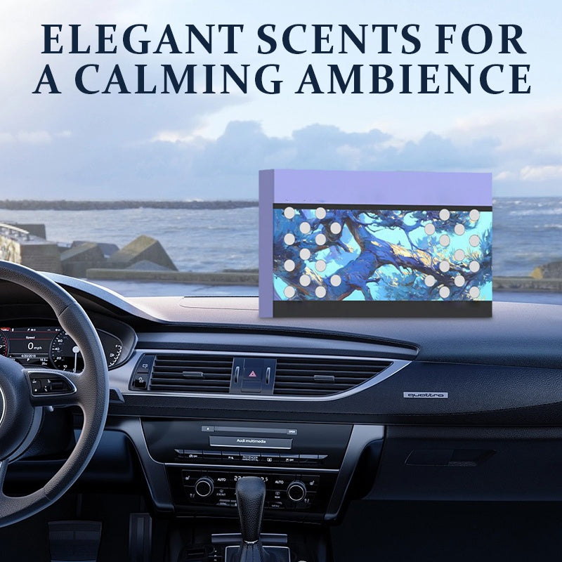 Arenzza car air freshener solid fragrance in a natural scent, designed as a stylish car accessory with a green botanical appearance.