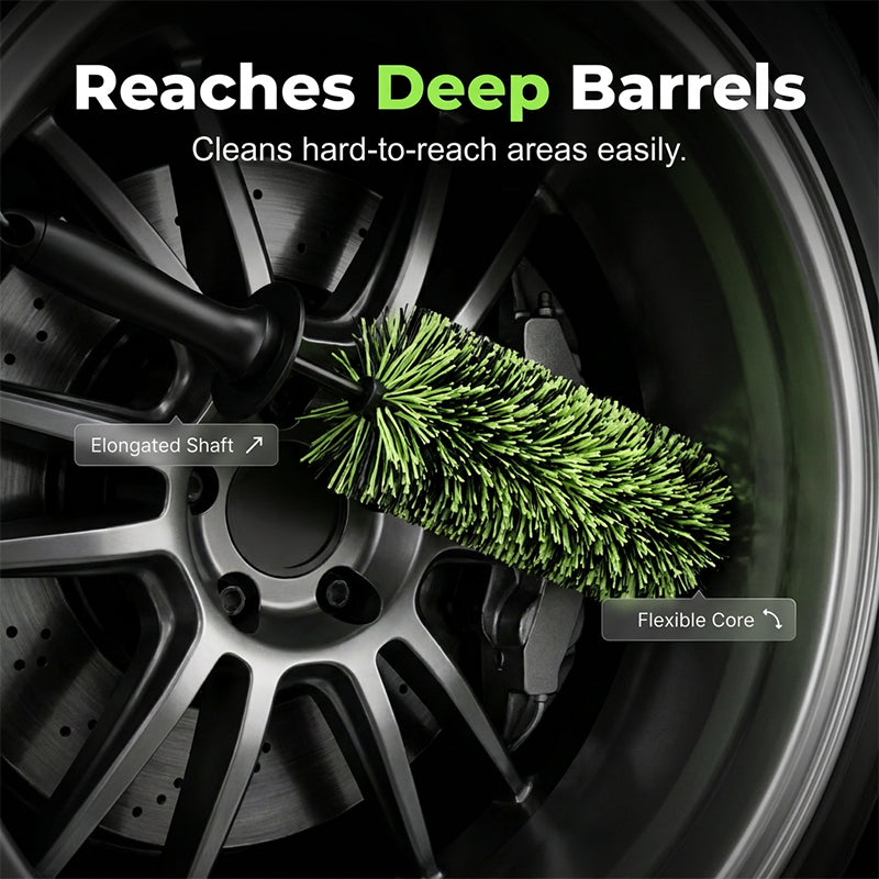Arenzza wheel barrel cleaning brush for car accessories, with sturdy bristles and ergonomic handle for effective cleaning of wheels.