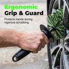 Arenzza wheel barrel cleaning brush with sturdy handle and bristles, designed for car wheel and tire cleaning.