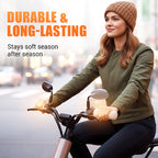 Arenzza warm fluffy handlebar and brake lever covers for cars, soft and insulated, shown on a vehicle’s steering wheel.