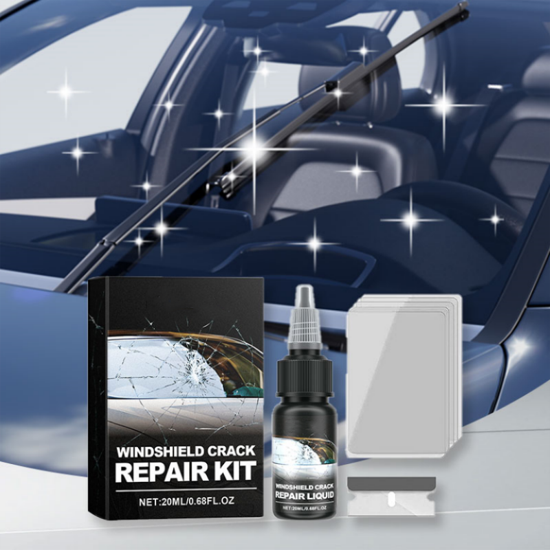 Arenzza Car Repair Kit for Windshield Crack with tools and resin for fixing cracked windshields, displayed on a white background.
