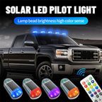 Colorful LED solar-powered car roof light by Arenzza, showing vibrant lights installed on a vehicle's roof for visibility.