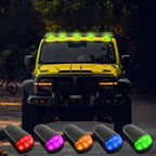 Colorful LED solar-powered car roof light by Arenzza, showcasing vibrant lights on a vehicle's roof for decorative car accessories.