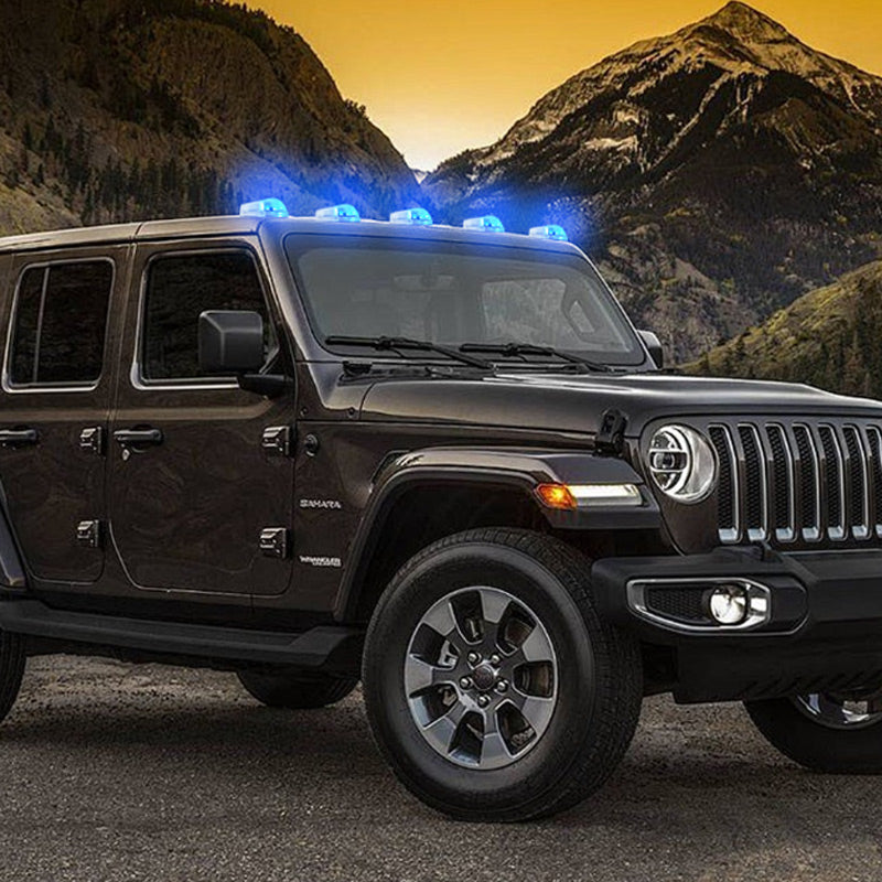 Colorful LED solar-powered car roof light accessory by Arenzza, showing vibrant lights on the vehicle's roof.