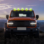 Colorful LED solar-powered car roof light by Arenzza, showcasing vibrant, multi-colored LED lights on a vehicle's roof.