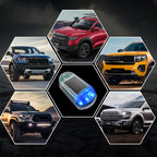 Colorful LED solar-powered car roof light from Arenzza, showcasing vibrant, multi-colored lighting on a vehicle's roof accessory.