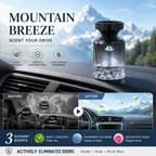 Arenzza 110ml long-lasting car air freshener with mountain design, natural plant extracts, and odor elimination for fresh driving experience.