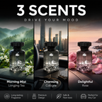 Arenzza 110ml long-lasting car air freshener with mountain design, featuring natural plant extracts to eliminate smoke and pet odors.