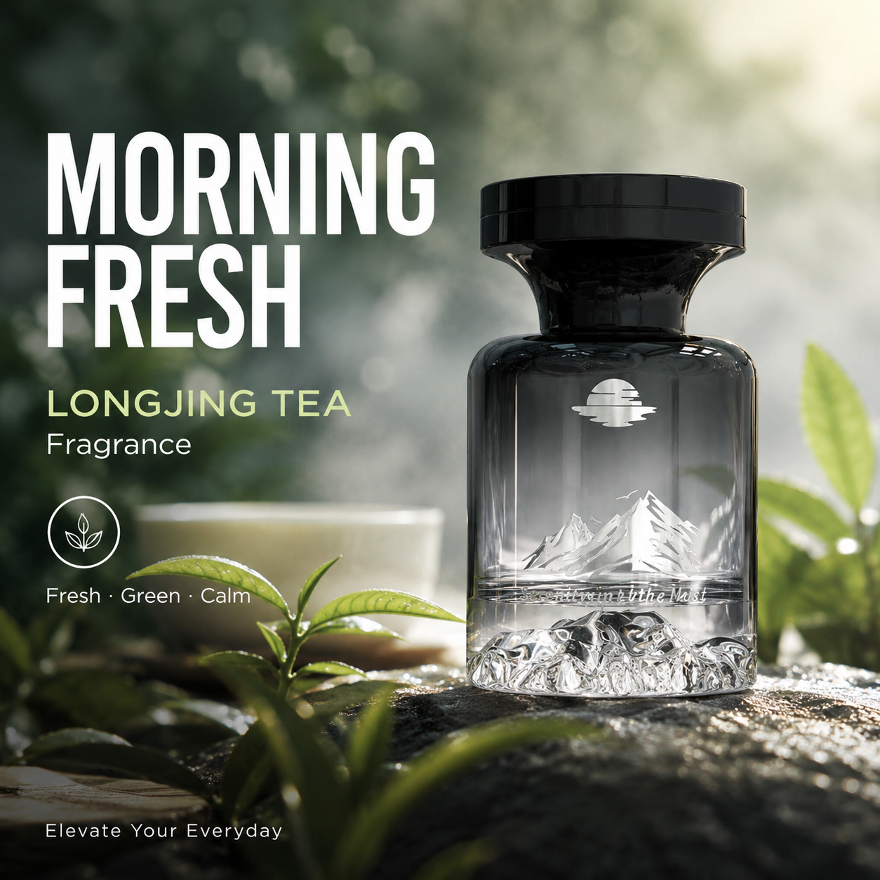 Arenzza 110ml long-lasting car air freshener with mountain design, natural plant extracts, eliminating smoke and pet odors.