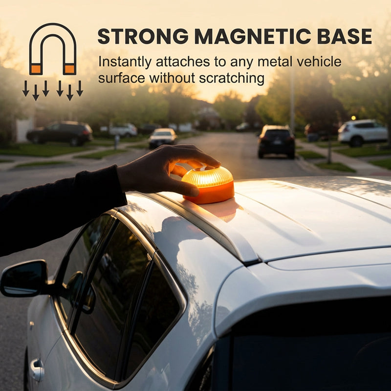 Arenzza LED magnetic emergency warning light for cars, featuring bright LED indicators and magnetic base for easy attachment.