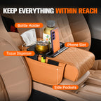 Arenzza multifunctional car armrest cushion shown in a vehicle interior, providing comfort and support for drivers and passengers.