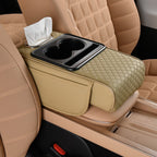Arenzza multifunctional car armrest cushion in black, designed for added comfort and storage in vehicle interiors.