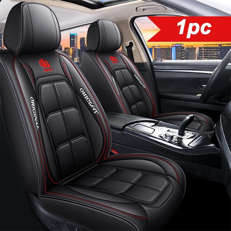 Arenzza premium leather front seat covers on a car seat, designed for sedans, SUVs, and trucks, showcasing a sleek, fitted look.