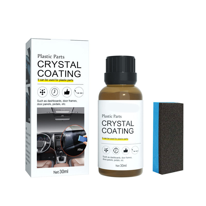 Arenzza plastic parts crystal coating kit with sponge for car accessories, showing the coating application on plastic surfaces.