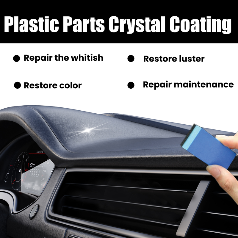 Arenzza car accessories crystal coating kit with sponge for plastic parts, featuring a clear liquid solution in a bottle.
