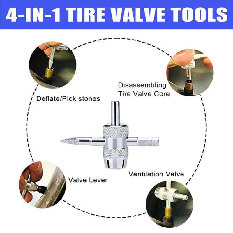 Arenzza quick change car tire valve tool kit with various valve accessories for easy tire maintenance.