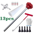 Arenzza car tire valve tool kit with multiple valve adapters and tools for quick tire valve changes on vehicle tires.