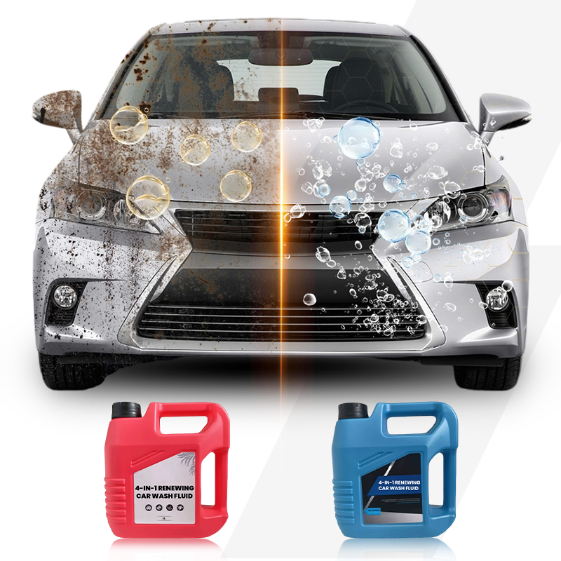 Arenzza 4-in-1 renewing car wash fluid bottle with label, designed for cleaning and maintaining vehicles.