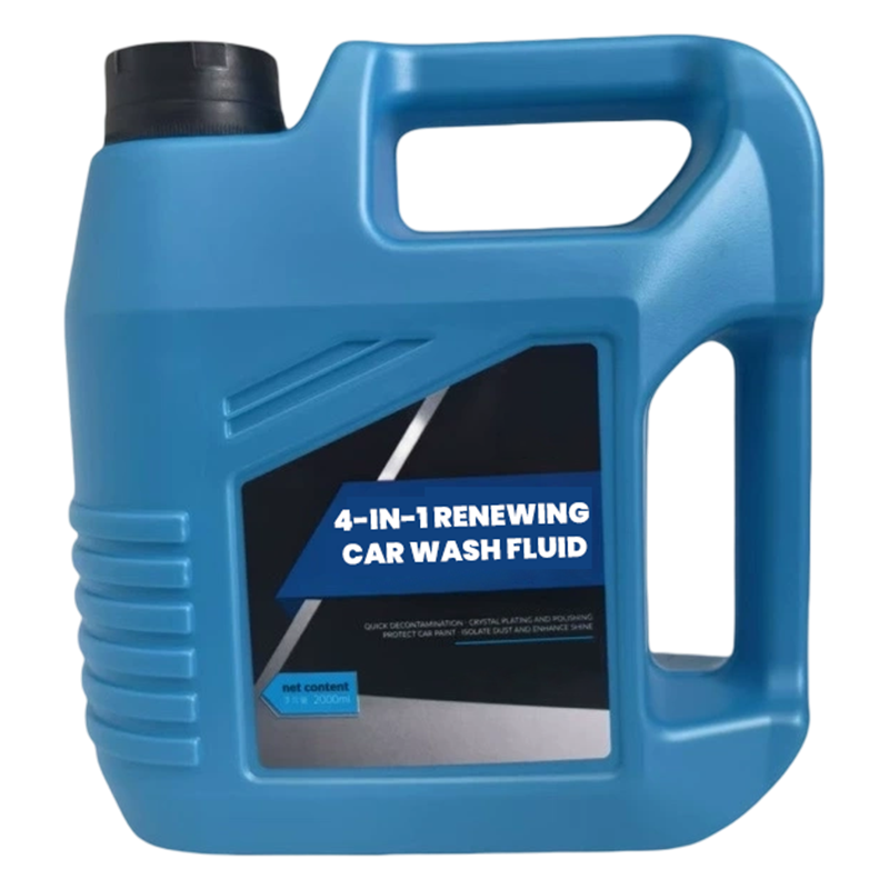 Arenzza 4-in-1 renewing car wash fluid bottle with label, showcasing the car cleaning product for vehicle maintenance.