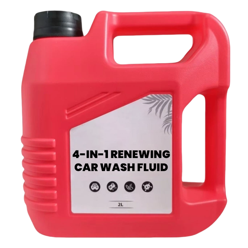 Arenzza 4-in-1 renewing car wash fluid bottle for vehicle cleaning and maintenance, shown with a sleek design and labeling.