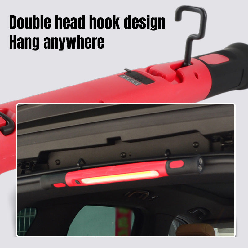 Arenzza rechargeable work light with 3000 lumens, USB-C port, magnetic base, and 360° adjustable beam for car repair tasks.
