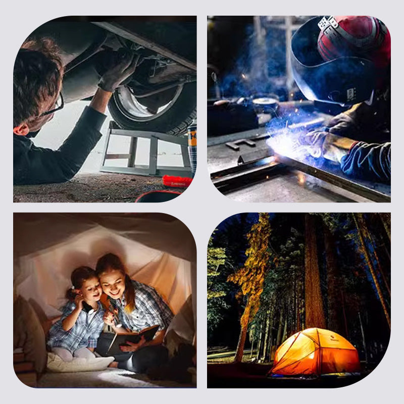 Arenzza rechargeable work light with 3000 lumens, USB-C port, magnetic base, and 360° adjustable head for car repairs.