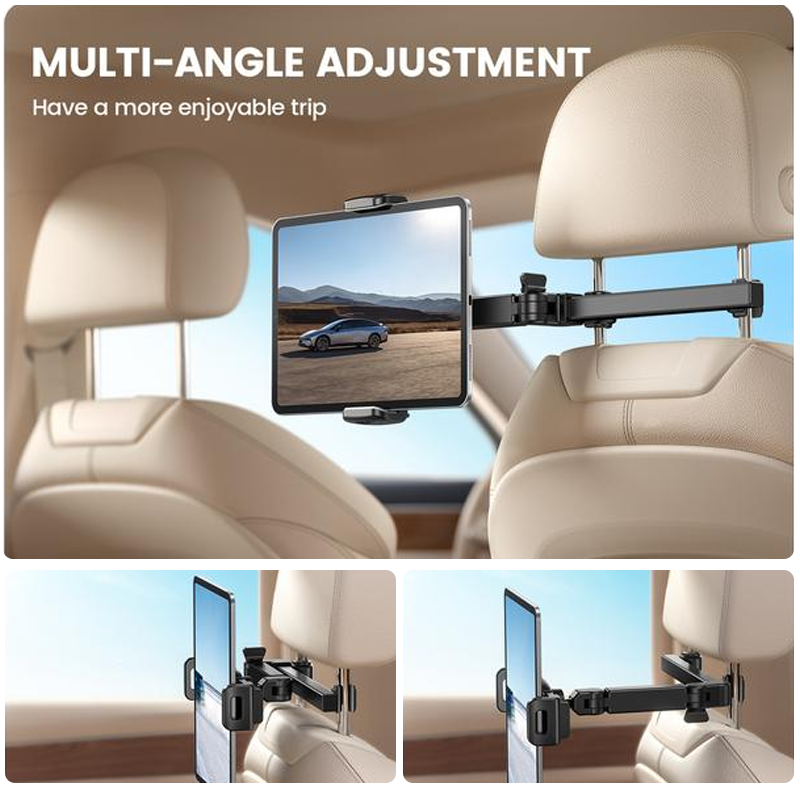 Arenzza adjustable car phone and tablet mount attached to a vehicle's dashboard for hands-free device use.