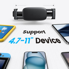 Arenzza adjustable car phone and tablet mount attached to a car dashboard, holding a smartphone and tablet securely.
