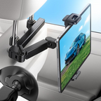 Arenzza adjustable car phone and tablet mount secured on a vehicle dashboard, holding a smartphone and tablet for easy access.