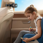 Arenzza adjustable car mount for tablets and phones, securely attached to a car dashboard, holding a smartphone device.