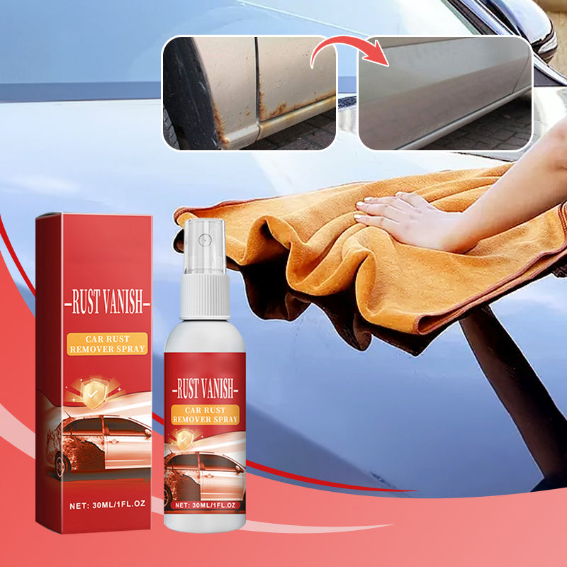 Arenzza multifunctional car rust remover spray bottle for removing rust from car surfaces, shown with spray nozzle and label.