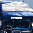 Arenzza foldable car windshield sunshade umbrella covering front window, UV protection and heat insulation for auto windshields.