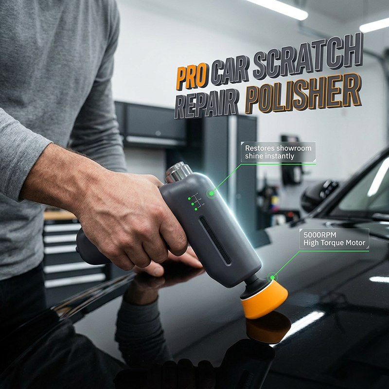 Arenzza electric car scratch repair polisher with a compact design, blue and black color, and multiple control buttons.