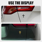 Arenzza Metal Jesus Christ cross badge sticker for cars, 3D self-adhesive cross scratch cover accessory on a vehicle.
